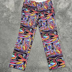 HRESKI Pants Mens 36 Multicolor Rainbow Swirl Stretch Golf Loud Party Bold